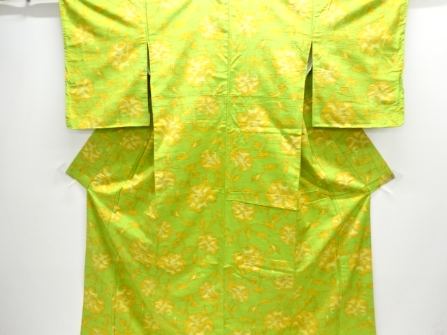 JAPANESE KIMONO / TSUMUGI / WOVEN ARABESQUE FLOWER 